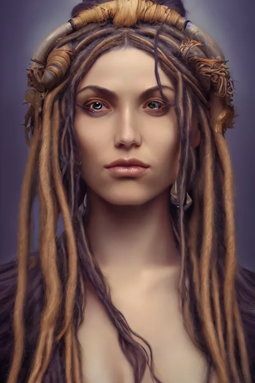 Prompt: portrait of a goddess woman with long wild dreads, straight on portrait, by artgerm, james jean, tom bagshaw, gerald brom, 4 k, smooth, hd, substance designer render, full body character concept art,