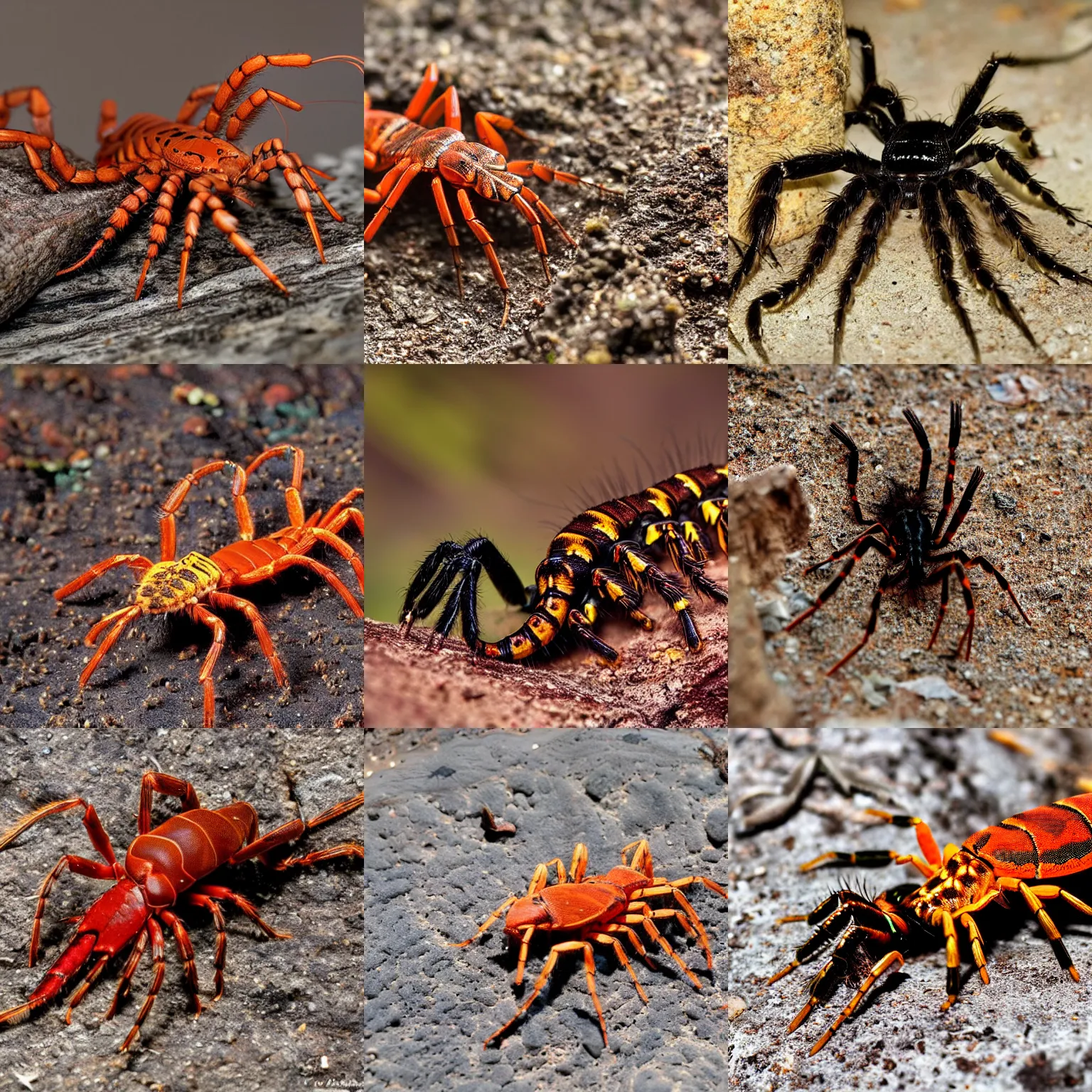 Prompt: a centipede-lobster-tarantula-scorpion, wildlife photography, cute