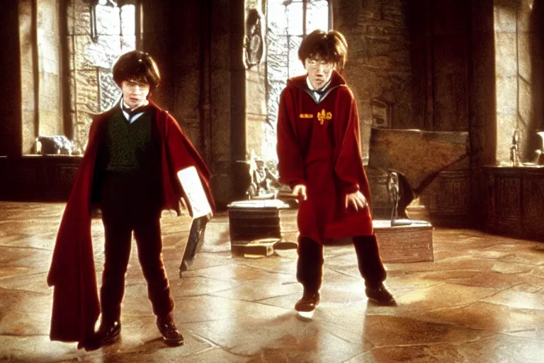 Prompt: promotional image of Harry Potter and the Philosopher's Stone (2001 film) focused on a dusty room containing the Mirror of Erised, movie still, promotional image, imax 70 mm footage