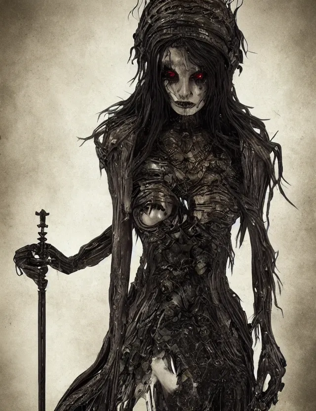 Image similar to the goddess of centipedes, dark gothic horror art, detailed render, creepy expression, 8k, cgsociety