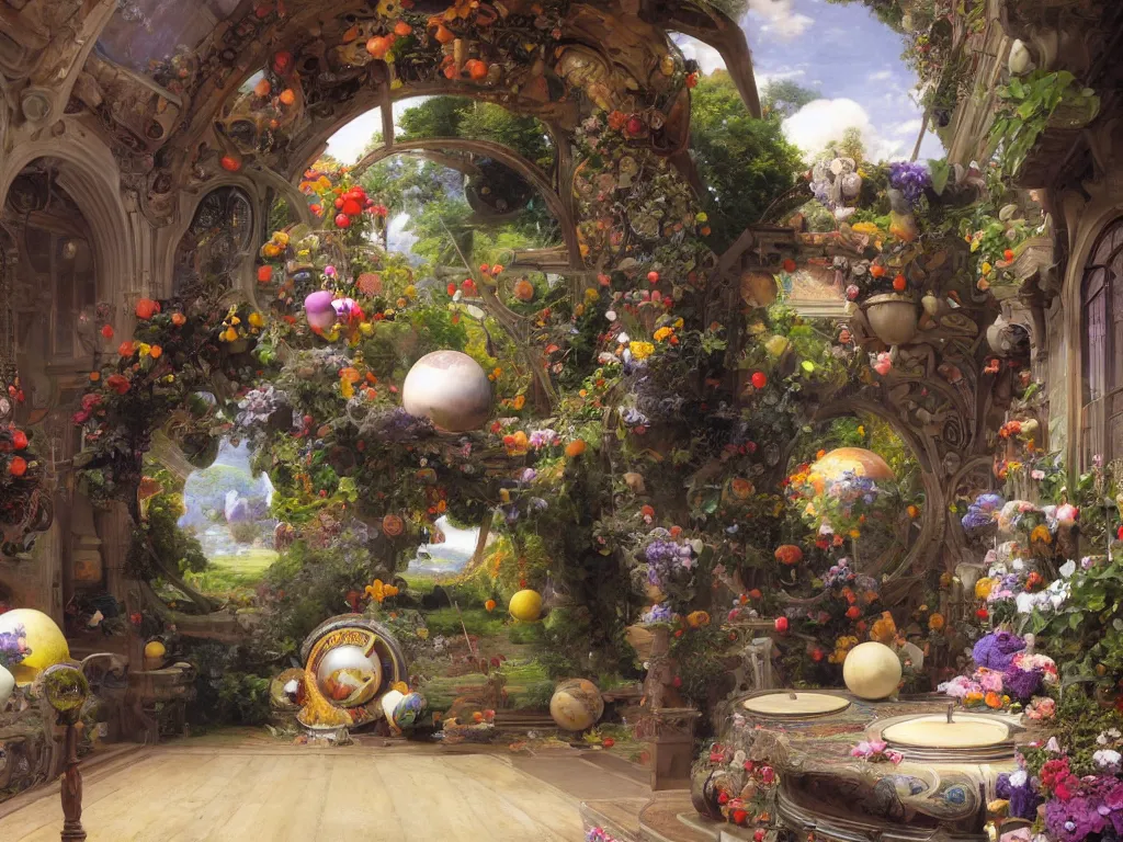 Prompt: the universe is a spheroid region 7 0 5 meters in diameter, 3 d render, sunlight study, art nouveau, by jan davidz de heem and ( ( ( john william waterhouse ) ) ) and ( ( ( ( ( lisa frank ) ) ) ) ), 8 k, sharp focus, octane render