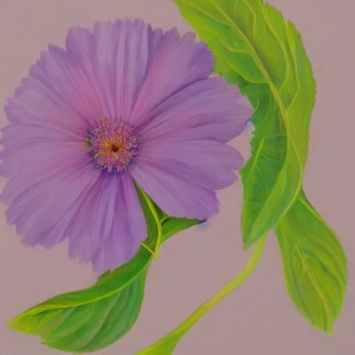 Prompt: A painting of a flower, with petals in shades of pink and purple, and a green stem, in a delicate and detailed style.