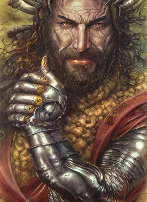 Image similar to portrait of strong grizzled male god of the hunt, iron crown, claw scarsstrong line, deep color, beautiful! coherent! by boris vallejo, by brian froud