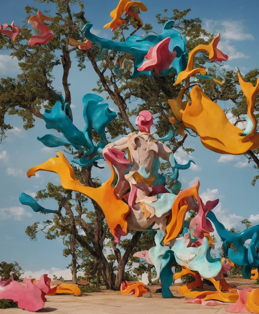 Image similar to a cowboy turning into blooms by slim aarons, by zhang kechun, by lynda benglis. tropical sea slugs, angular sharp tractor tires. complementary bold colors. warm soft volumetric dramatic light. national geographic. 8 k, rendered in octane, smooth gradients. angular sculpture by antonio canova by gian lorenzo bernini.