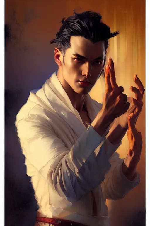 Prompt: attractive male, taoism, painting by greg rutkowski, j. c. leyendecker, artgerm