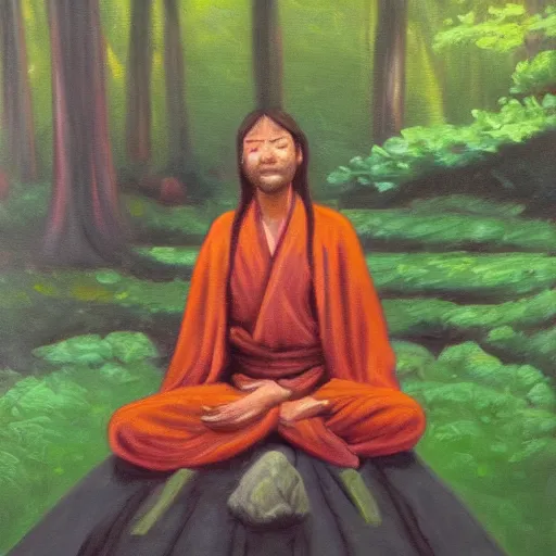 Prompt: A Jedi meditating in the forest, oil painting