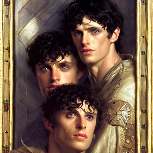 Image similar to arthur pendragon and merlin. close up of their faces. natural lighting. highly detailed painting by gaston bussiere, j. c. leyendecker, greg rutkowski 8 k