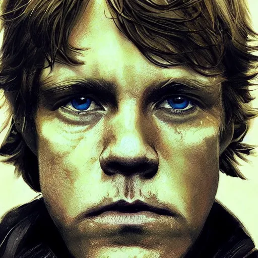 prompthunt: high quality portrait of young mark hamill portraying luke  skywalker, dark dramatic lighting, portrait insanely detailed, great  composition, 8 k, by greg rutowski, trending on artstation, deviantart,  beautiful