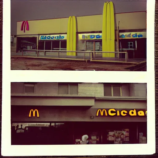 Prompt: dystopian grunge disposable camera photo of a mcdonalds | horror | nightmare