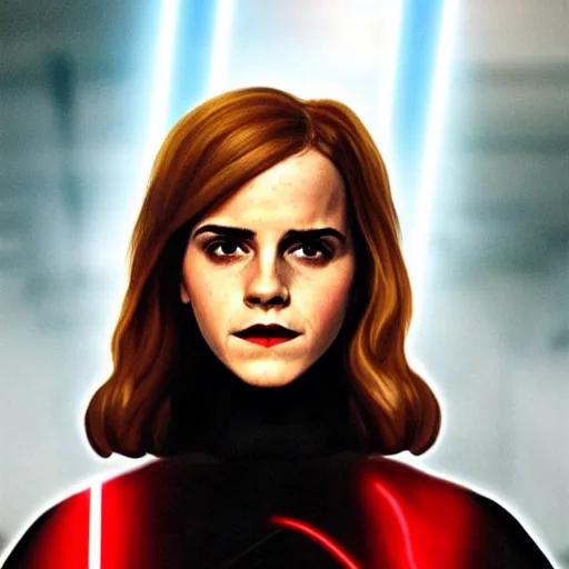 Prompt: emma watson as a sith lord with a red lightsaber