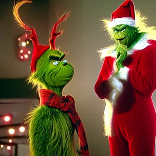 Image similar to the grinch, with middle fingers up