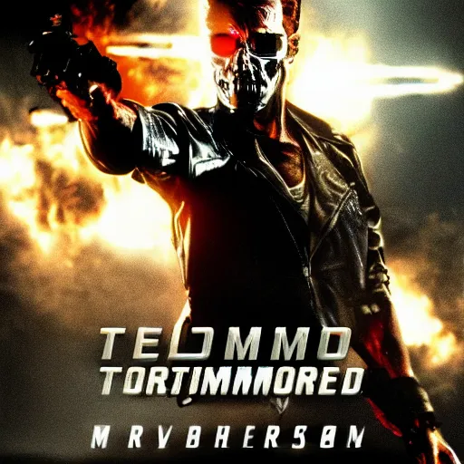 Prompt: terminator movie cover art with title