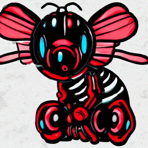 Image similar to cute cyberpunk bee in crimson and black, photorealistic