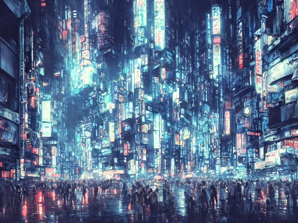 Prompt: a photorealistic hyperrealistic sci - fi rendering of gigantic tall highly detailed alien biomechanical tripods in a crowded tokyo, shinjuku street crossing at night, beautiful dramatic moody lighting, bladerunner, bright colorful neon signage, wet streets, reflections by greg rutkowski, james paick, wlop, volumetric lighting, cinematic atmosphere, artstation, 8 k