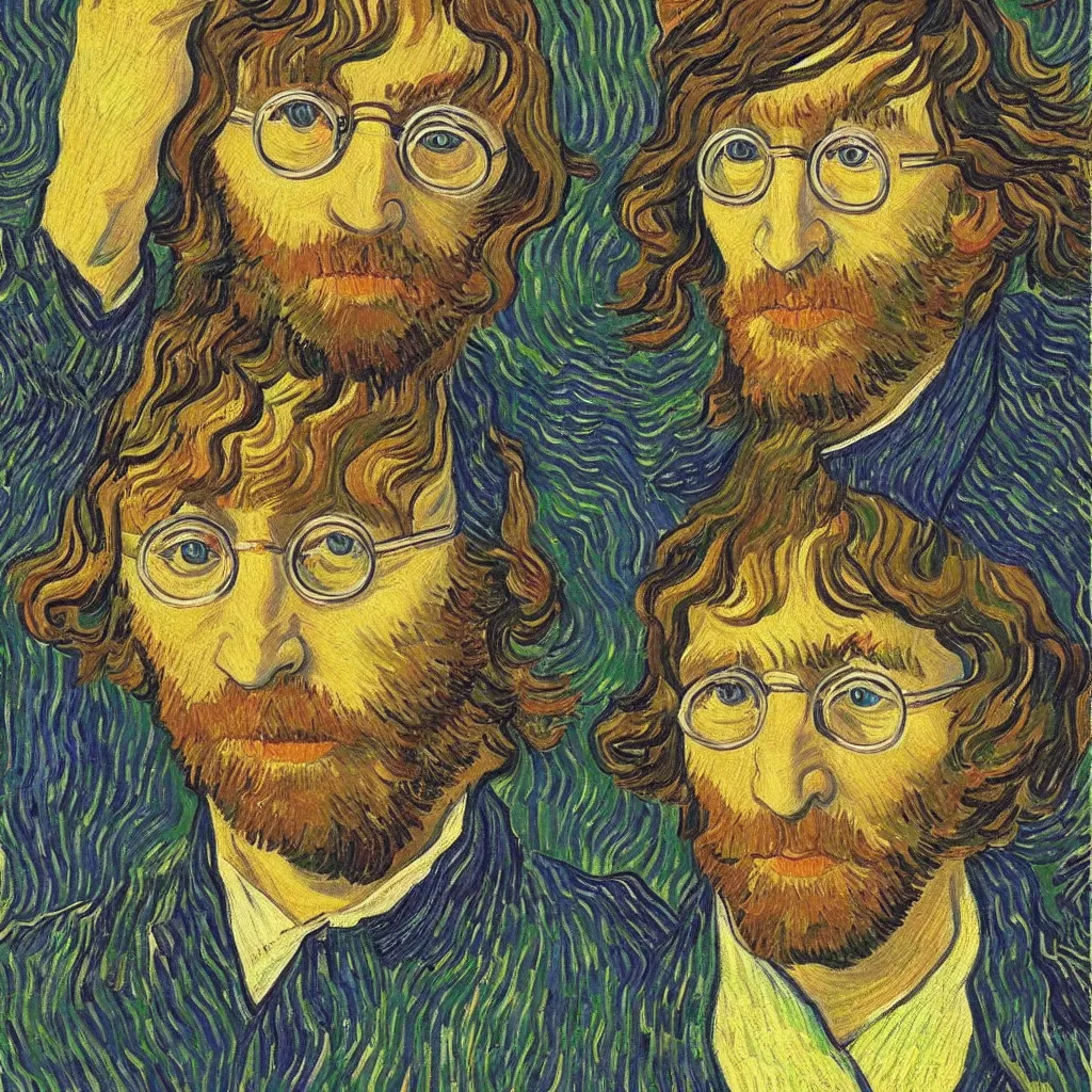 Image similar to John Lennon portrait painted in Vincent van Gogh style