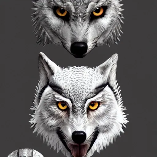 Image similar to ( ( ( ( wolf ) ) ) ) with the head of an owl, art reference sheet, featured on artstation