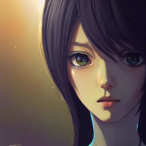 Image similar to A potrait of an alien with big and cute eyes, fine-face, realistic shaded perfect face, fine details. Night setting. Very anime style. Realistic shaded lighting poster by Ilya Kuvshinov katsuhiro, magali villeneuve, artgerm, Jeremy Lipkin and Michael Garmash, Rob Rey and Kentarõ Miura style, trending on art station