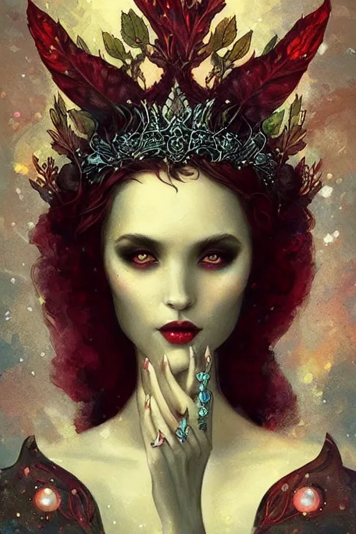 Image similar to jeweled Crown, other worldly, fairy autumn court, art nouveau, by Anato Finnstark, Tom Bagshaw, Brom