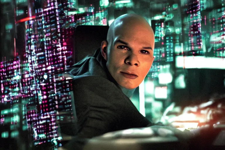 Image similar to cyborg - pitbull, surrounded by screens, in 4 0 5 5, y 2 k cybercore, industrial low - light photography, still from a kiyoshi kurosawa movie