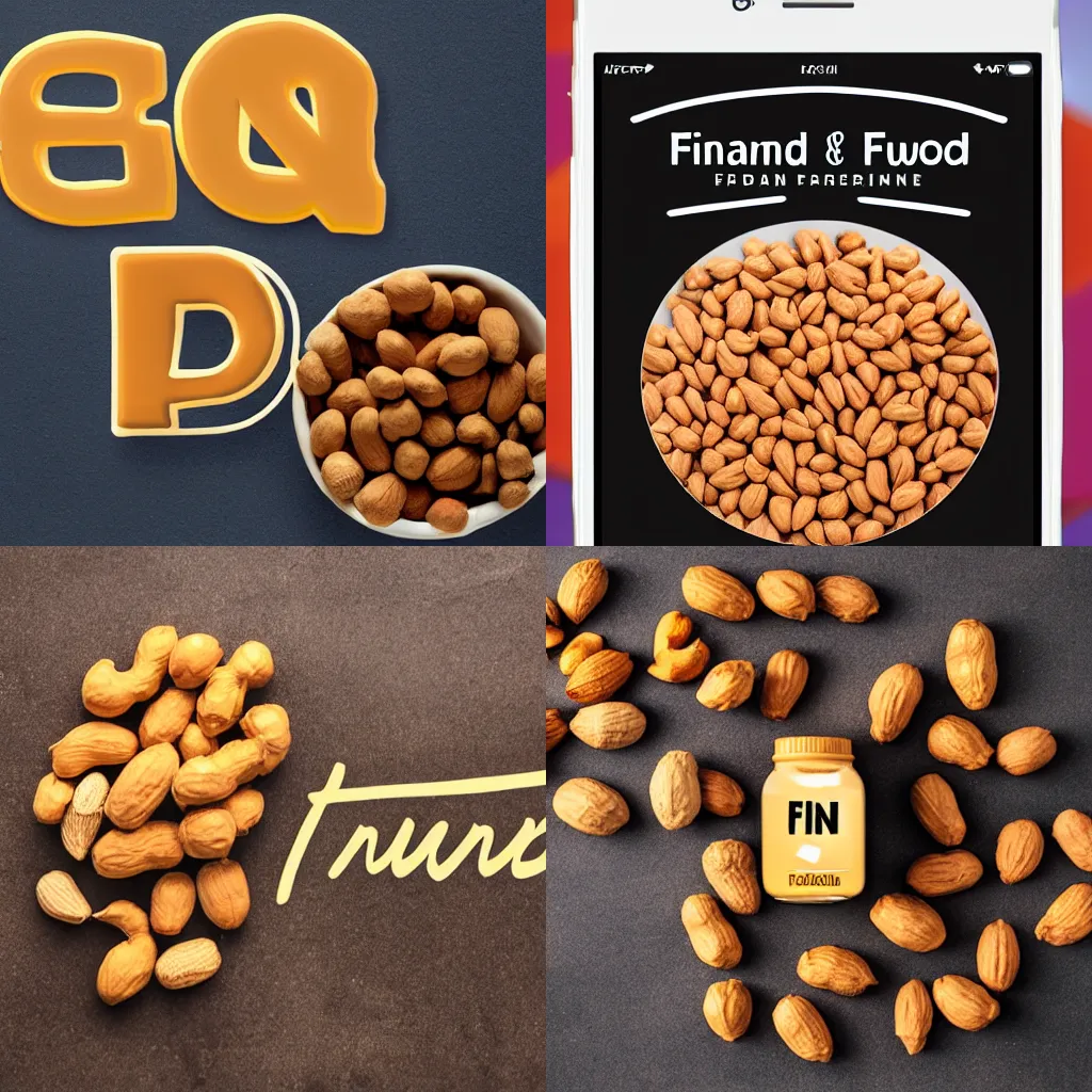 Prompt: an peanut with faind food written on it. app logo. logo