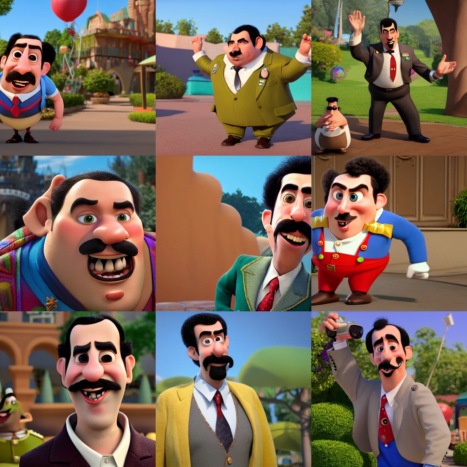 Prompt: borat as a pixar disney character from up ( 2 0 0 9 ), unreal engine, octane render, 3 d render, photorealistic