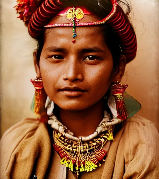 Image similar to vintage_closeup portrait_photo_of_a_stunningly beautiful_nepalese_maiden with amazing shiny eyes, 19th century, hyper detailed by Annie Leibovitz and Steve McCurry, David Lazar, Jimmy Nelsson