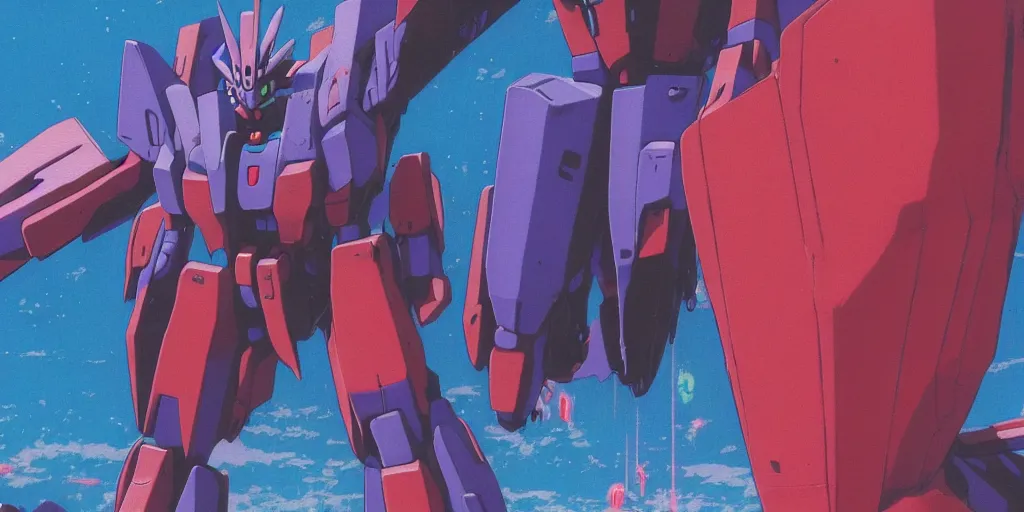 Prompt: risograph grainy painting of gigantic huge evangelion - like gundam mech face with a lot of details and lasers covered ooze, by moebius and dirk dzimirsky and satisho kon, close - up wide portrait