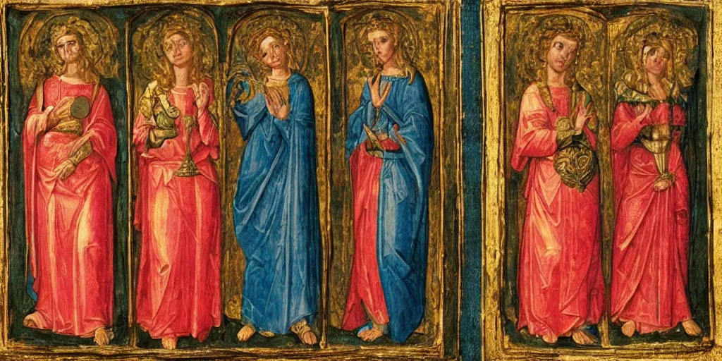 Prompt: Hasbulla portrayed as our lord and saviour, medieval triptych