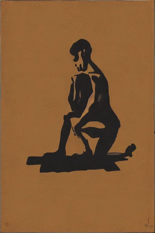 Image similar to man kneeling on the ground in front of a wooden cross, 1960’s minimalist advertising illustration, painterly, expressive brush strokes