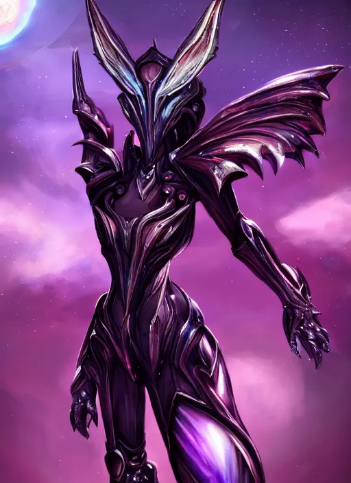 Prompt: cinematic full body, cosmic sized beautiful stunning giant robot mechan hot female dragon goddess, sharp sleek cyborg dragon head, sharp metal ears, smooth purple eyes, smooth fuschia skin, smooth silver armor, nebula, epic proportions, epic scale, macro furry, furry art, dragon art, goddess art, giantess art, warframe, warframe fanart, furaffinity, octane