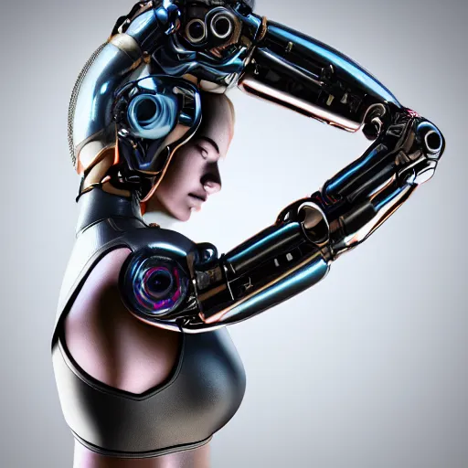 Prompt: a girl with cybernetic arm, closup, hyper realistic, ultra details, 4k, real photo,