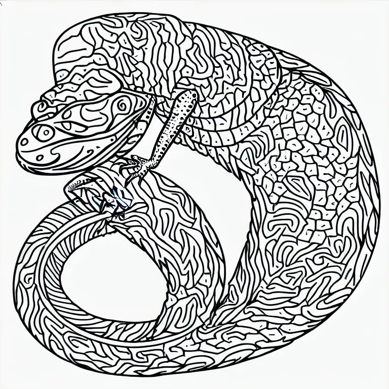 Image similar to beautiful lizard, ornamental, fractal, line art, vector, outline, simplified, colouring page