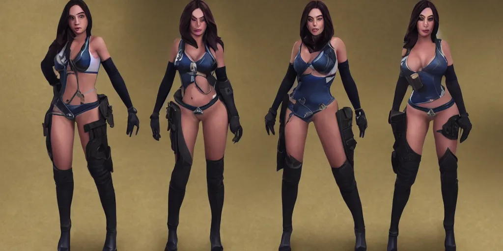 Image similar to character sheet of Megan Fox dressed like Caitlyn in the game League of Legends, with a background based on the game League of Legends, unreal engine 5