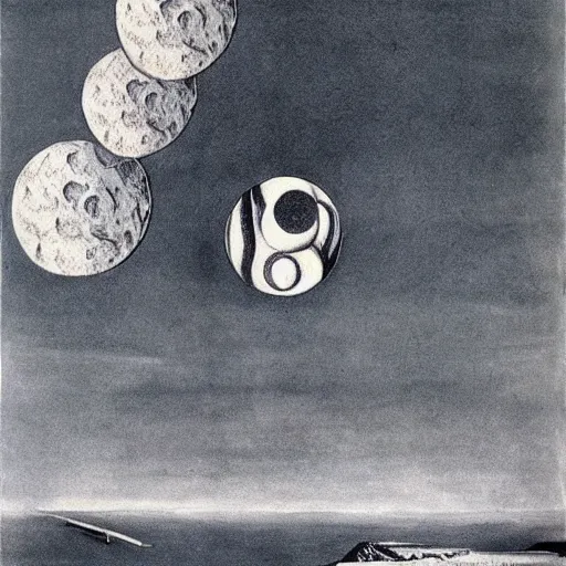 Image similar to where did the moon go? art by salvador dali