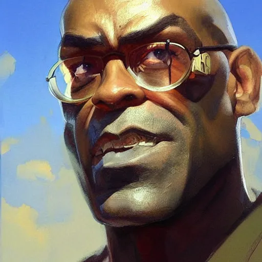 Image similar to greg manchess portrait painting of trevor phillips as overwatch character, medium shot, asymmetrical, profile picture, organic painting, sunny day, matte painting, bold shapes, hard edges, street art, trending on artstation, by huang guangjian and gil elvgren and sachin teng