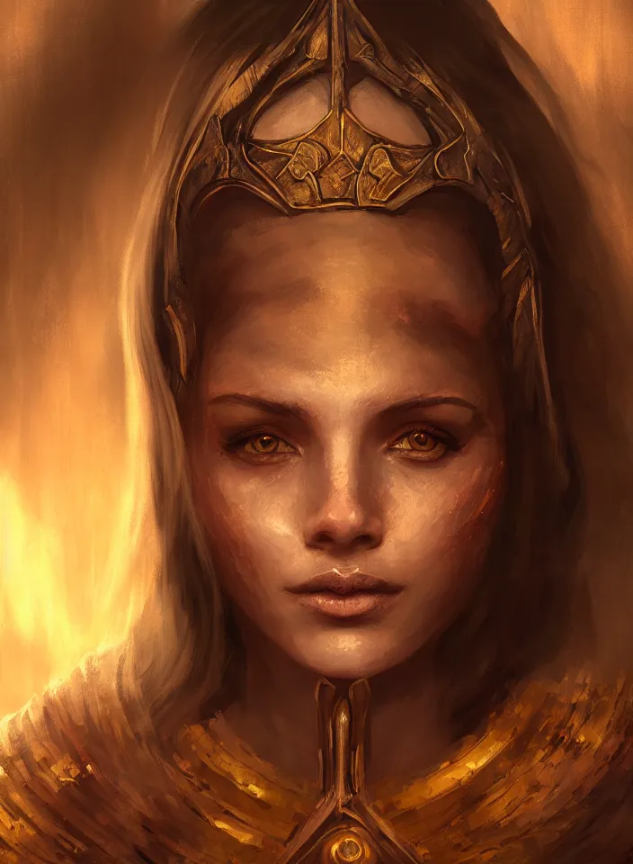 Image similar to a face portrait of a beautiful girl sorceress from skyrim, skyrim setting, beautiful face, warm colors, soft lighting, atmospheric, cinematic, moody, in the style of diego koi, gina heyer, luiz escanuela, art by alyssa monk, hyperrealism, rule of thirds, golden ratio, oil on canvas, 8 k