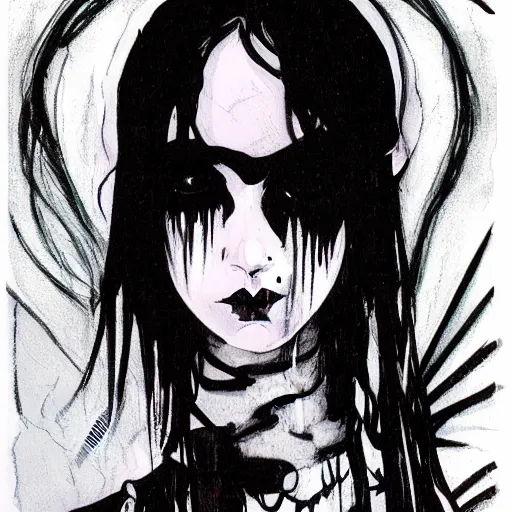 Prompt: A portrait of the character, Death, a young Goth girl wearing a black vest, Vertigo Comics, The Sandman written by Neil Gaiman