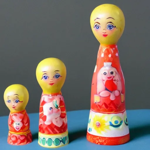 Prompt: Russian stacking dolls but they get progressively uglier