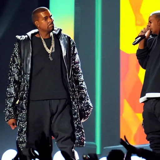 Prompt: kanye west & jay z performing the watch the throne tour at the nickelodeon's kid's choice awards
