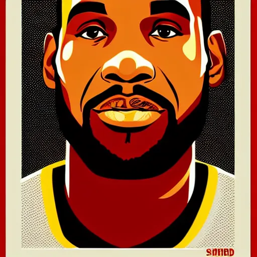 Prompt: Portrait of Lebron James by Shepard Fairey