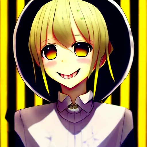 Prompt: the portrait of a kagamine rin, she smiles sweetly, her hair and eyes shines from the spotlights, digital art, anime, trending on pixiv