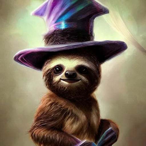 Image similar to epic professional digital airbrushed portrait art of a cute baby sloth dressed as a magician,, best on artstation, cgsociety, wlop, Behance, pixiv, cosmic, epic, stunning, gorgeous,, masterpiece by Dorian Cleavanger and Stanley Lau,