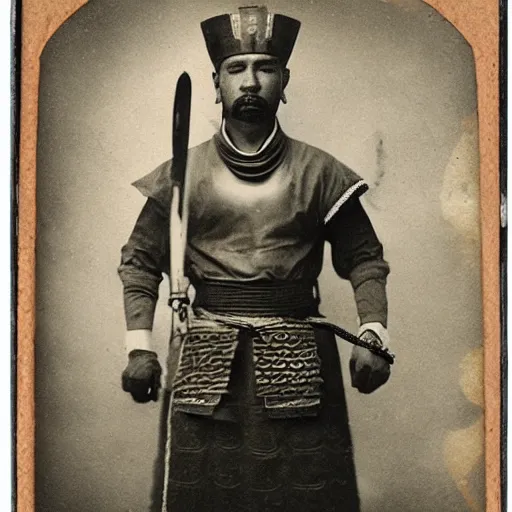 Prompt: egyptian samurai, tintype photograph