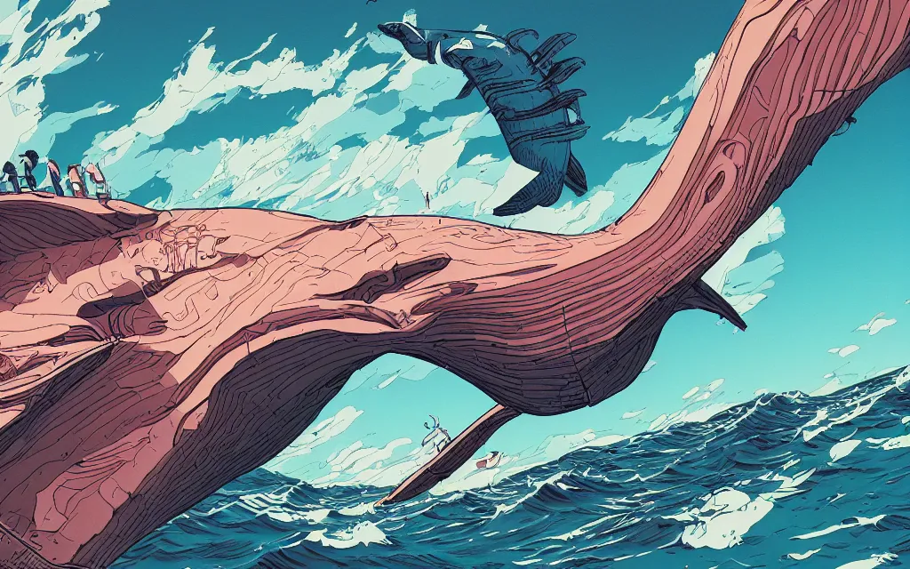 Image similar to very detailed, prophet graphic novel, ilya kuvshinov, mcbess, rutkowski, simon roy, illustration of a biomechanical flying whale, colorful, cinematic composition, studio lighting