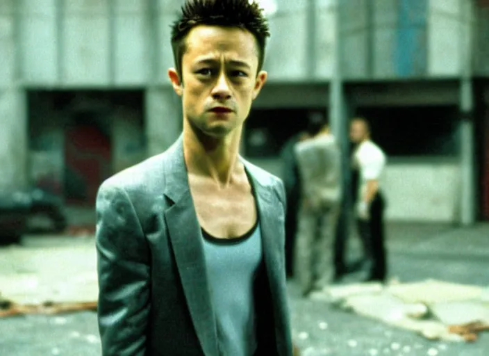 Image similar to film still of Joseph Gordon-Levitt as Tyler Durden in Fight Club 1999