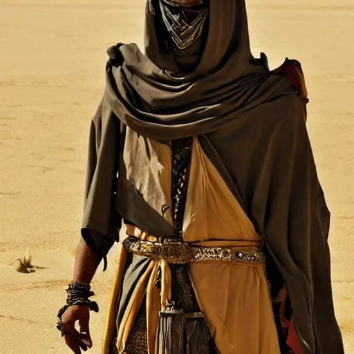 Image similar to a sand wraith dressed as a tuareg, movie still