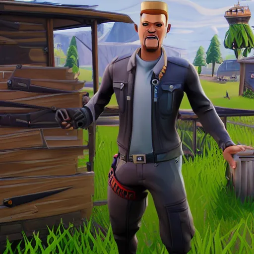 Image similar to old charismatic mechanic face, Fortnite style