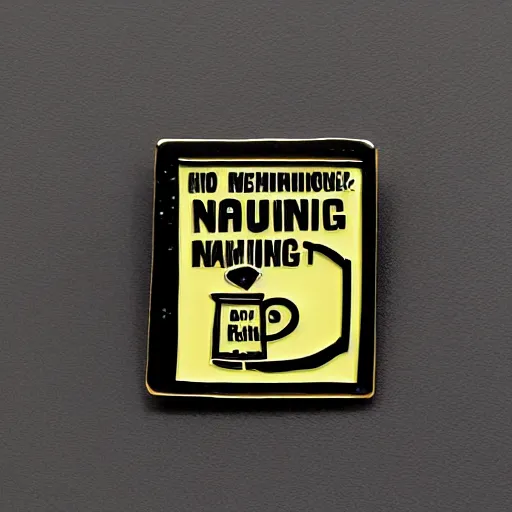 Prompt: a square enamel pin of a retro warning label, smooth curves