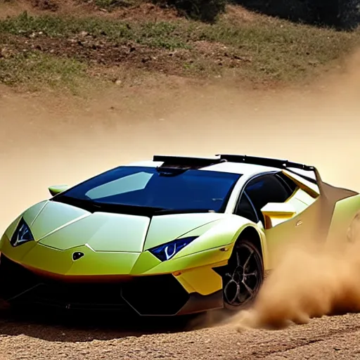 Prompt: lamborghini Countache rallycar sliding through a dirt road at high speed