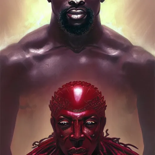 Prompt: shango, african god of thuder with electric eyes, violent thunderstorm, dim light, front game card, marvel comics, dark, intricate, highly detailed, smooth, artstation, digital illustration by ruan jia and mandy jurgens and artgerm and wayne barlowe and greg rutkowski and zdislaw beksinski